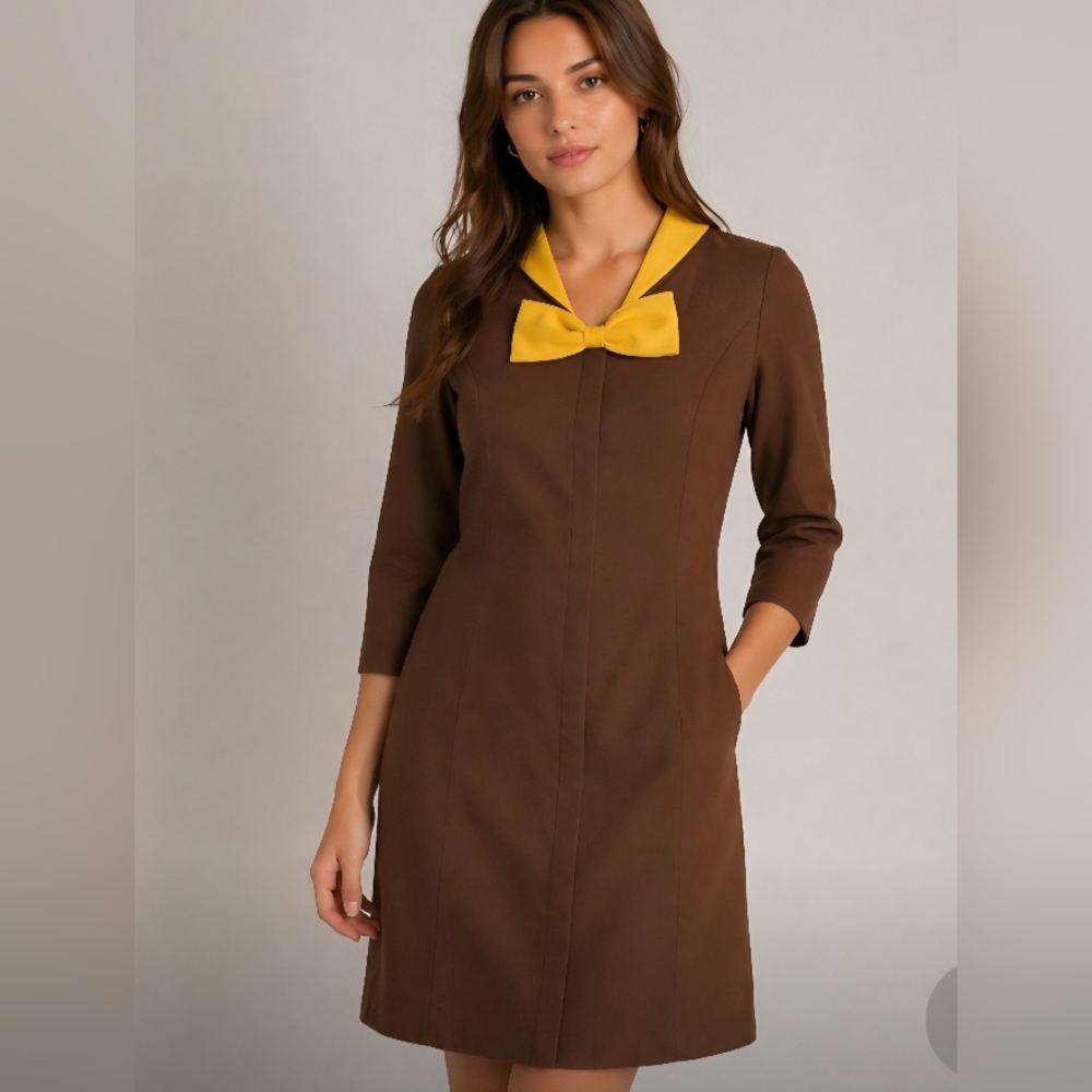 VINTAGE Handmade A Line Bow Detail Zip Front Dress S